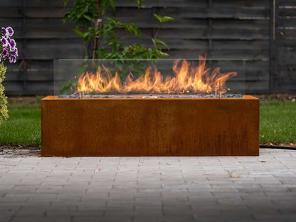 Șemineu Exterior pe Gaz Planika Galio Corten din Oțel Corten - Flacără Alungită, 13.6 kW