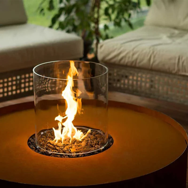 Focar de Corten Galio cu Cilindru de Sticlă și Kit de Instalare - Adaugă Eleganță Grădinii Tale
