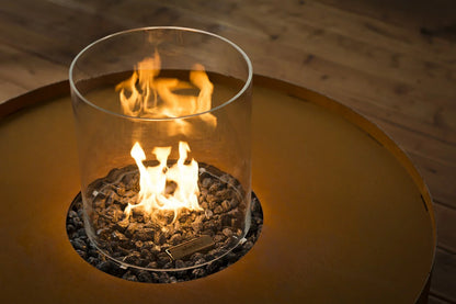 Focar de Corten Galio cu Cilindru de Sticlă și Kit de Instalare - Adaugă Eleganță Grădinii Tale