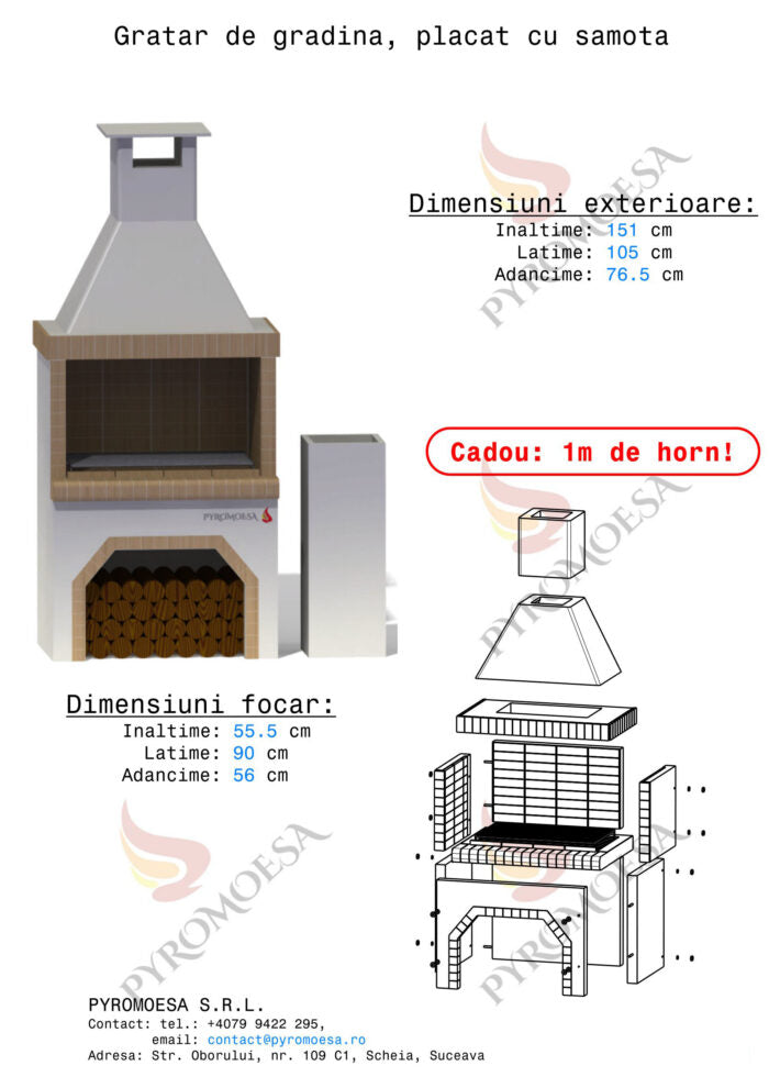 Gratar de gradina, placat cu samota, 105 cm latime - Pyromoesa