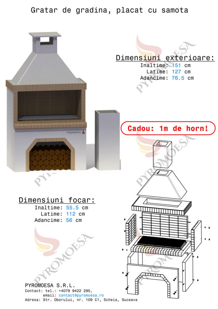 Gratar de gradina, placat cu samota, 127 cm latime - Pyromoesa