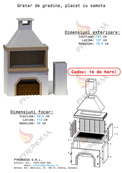 Gratar de gradina, placat cu samota, 127 cm latime - Pyromoesa