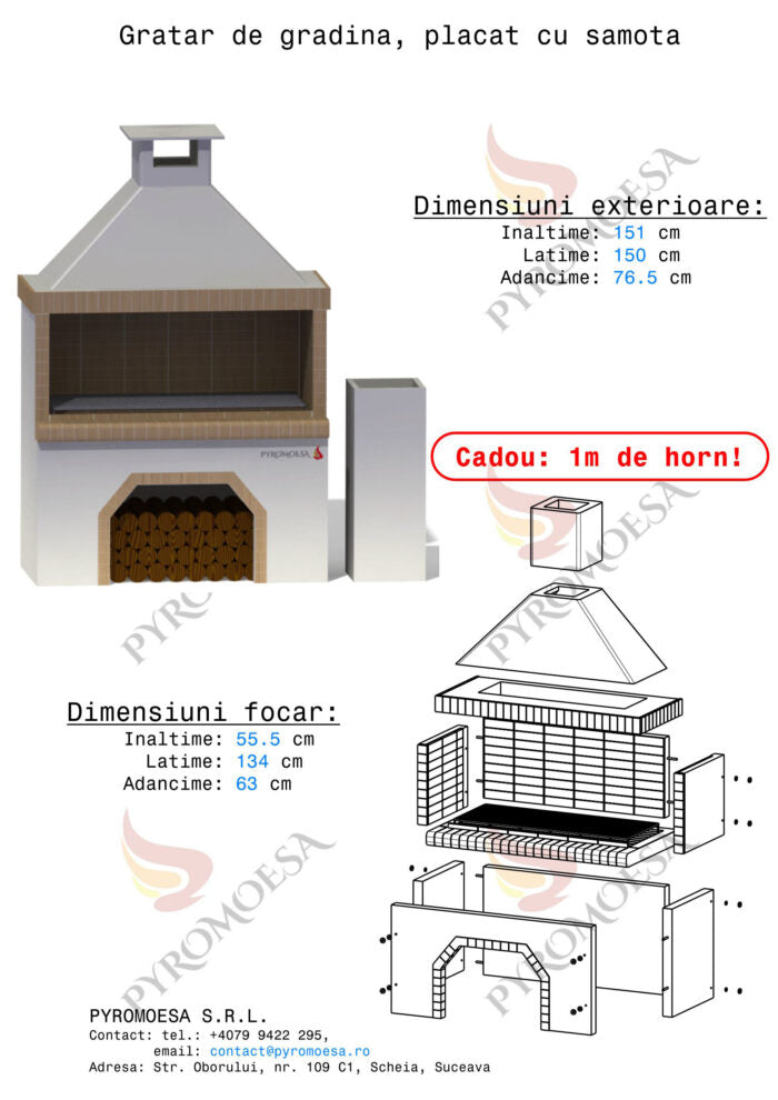 Gratar de gradina, placat cu samota, 150 cm latime - Pyromoesa
