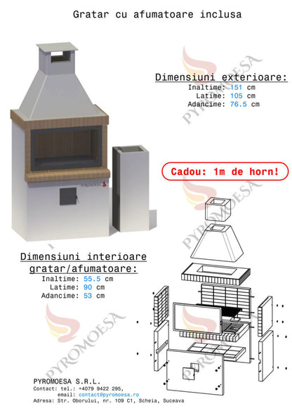 Gratar de gradina cu afumătoare – 105 cm - Pyromoesa