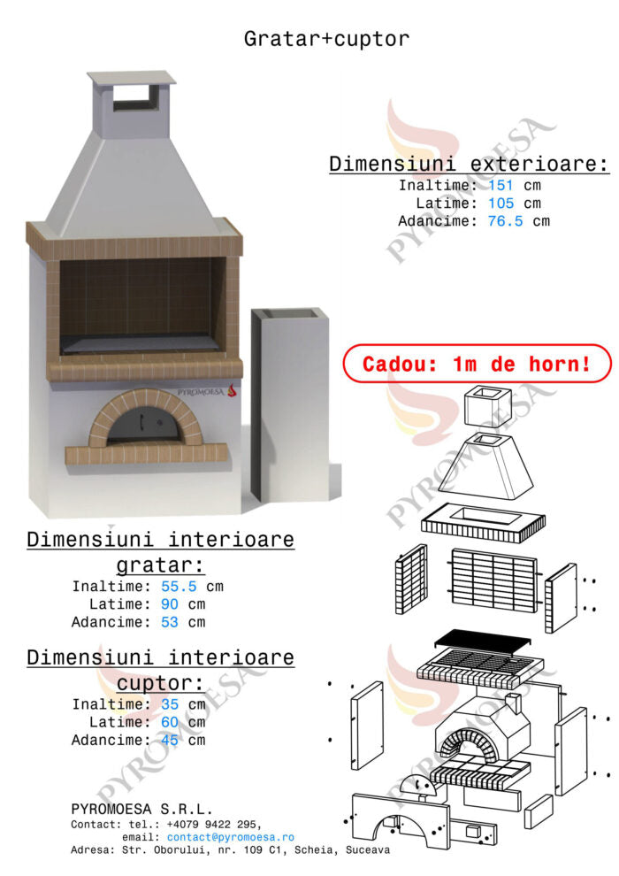 Gratar de gradina cu cuptor - 105 cm - Pyromoesa