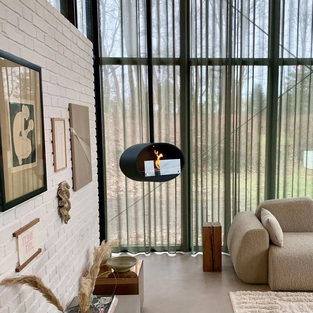 Halifax Negru - Șemineu Bioetanol Oval Suspendat, 60 cm