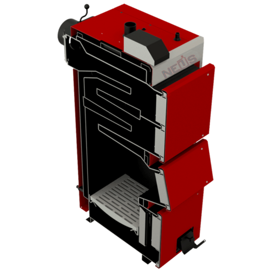 NEUS Duo Uni Plus 95 kW: Cazan Performant pe Combustibil Solid cu Panou de Comandă și Ventilator Inclus