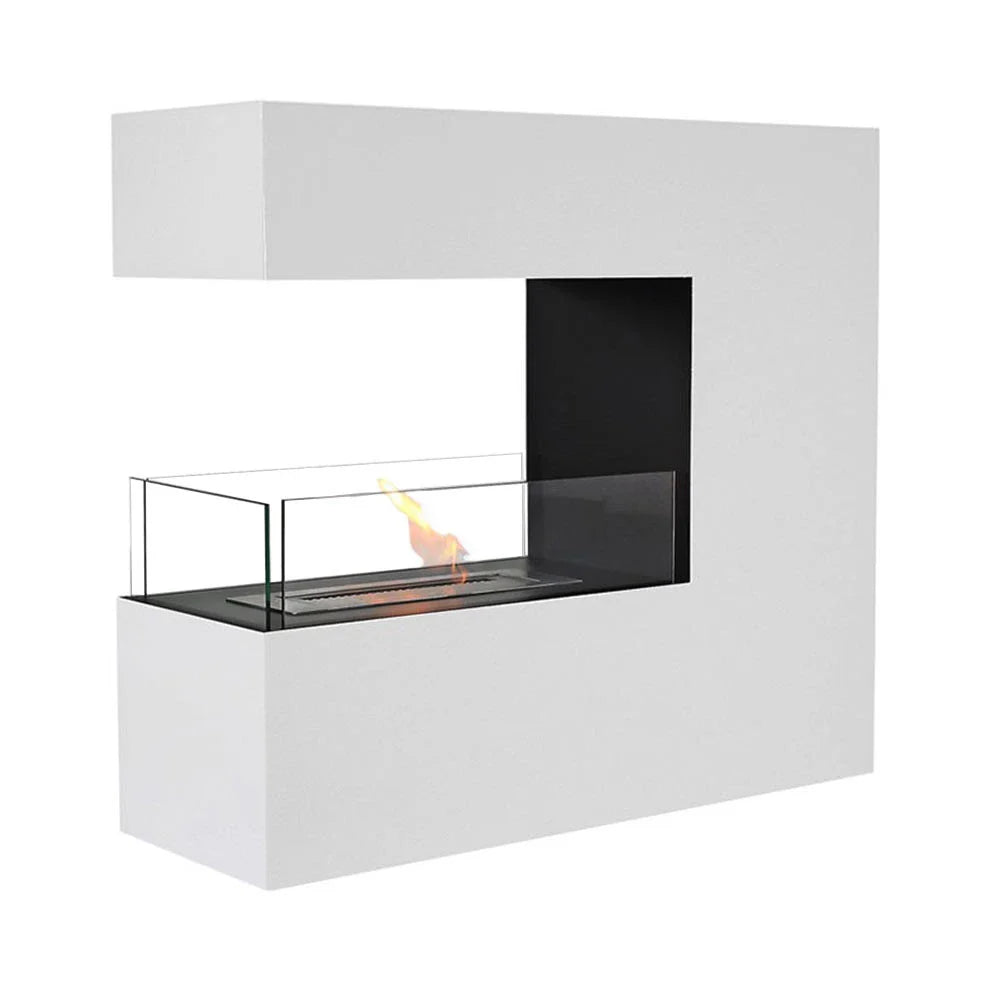 Șemineu pe Bioetanol Topeka Alb - Oțel Acoperit cu Pulbere, Flacără Elegantă pentru Acasă