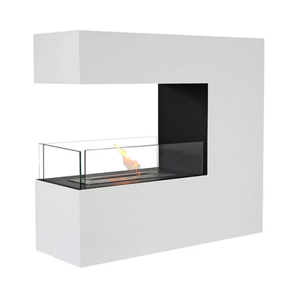 Șemineu pe Bioetanol Topeka Alb - Oțel Acoperit cu Pulbere, Flacără Elegantă pentru Acasă