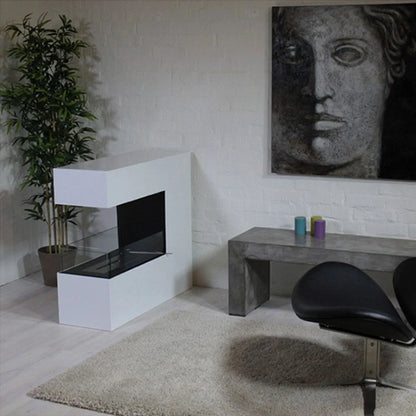 Șemineu pe Bioetanol Topeka Alb - Oțel Acoperit cu Pulbere, Flacără Elegantă pentru Acasă