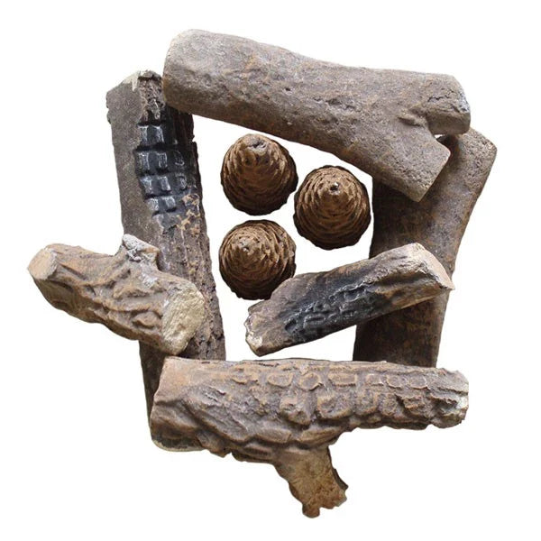 Set 9 Piese Lemn Ceramic pentru Decorarea Șemineelor pe Bioetanol