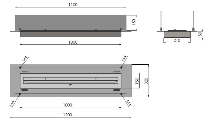 Șemineu cu bioetanol Infire Insert 1200 Rezervor 3 l