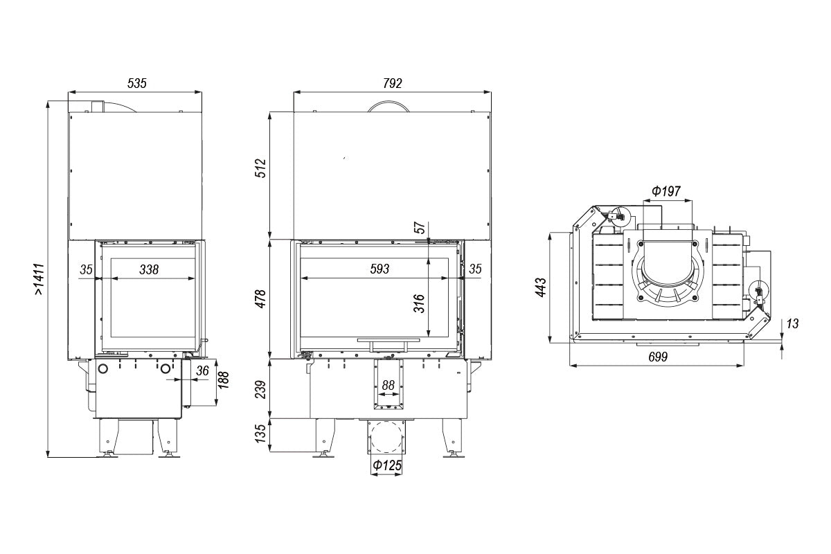 Focar samota cu geam lateral Prima (Intra) SM BL G Mini