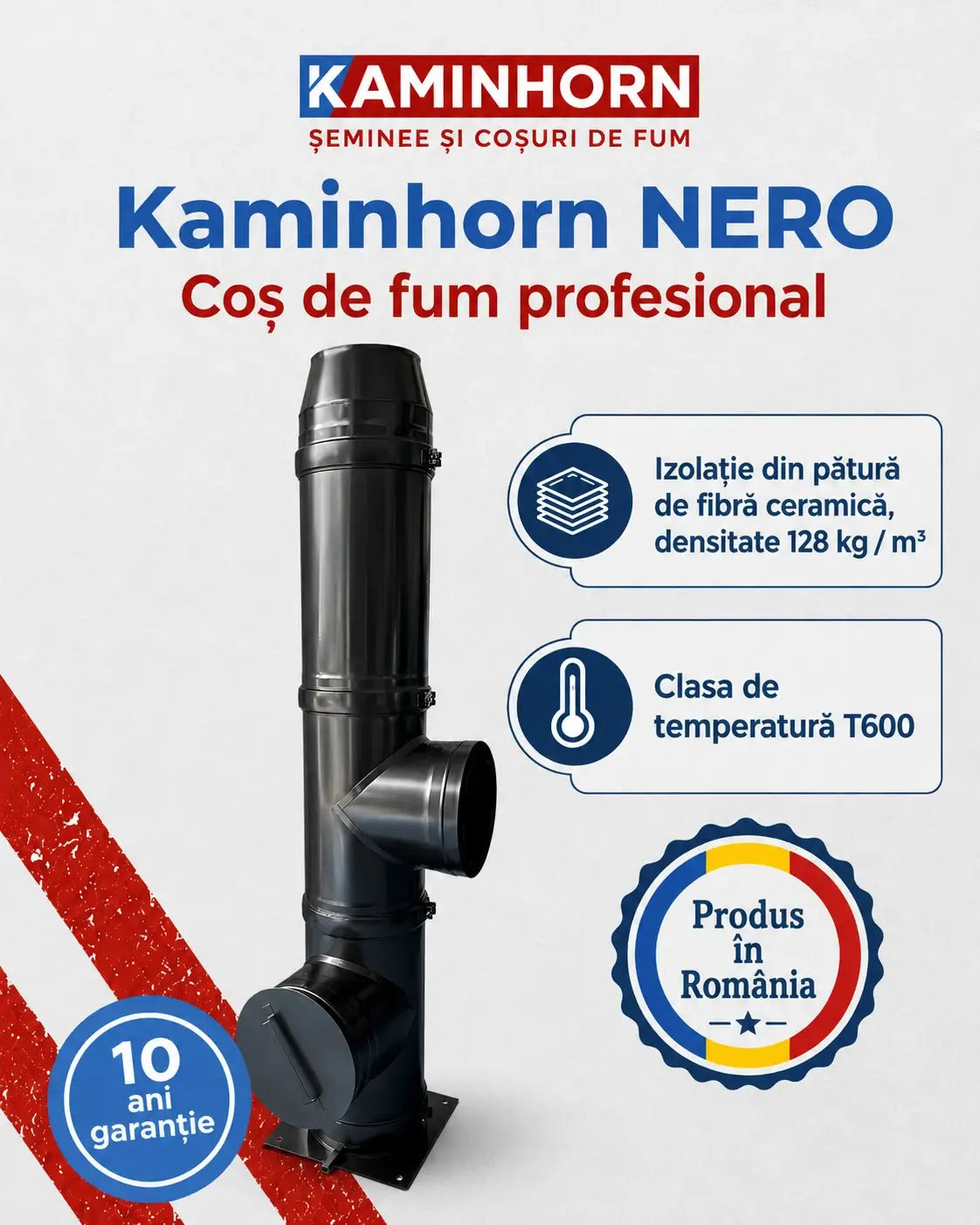 Coș de fum profesional – Kaminhorn NERO 90G / bază 0
