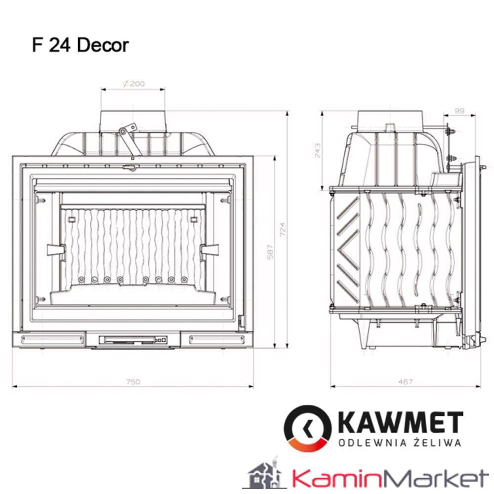 Focar șemineu fontă Kawmet F24 Decor Premium – 14 kW