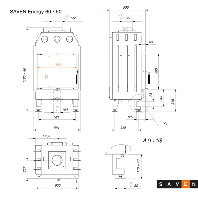 Șemineu SAVEN Energy 60×50 ECO 14,5 kW