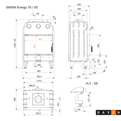 Focar Semineu Saven sticlă standard 70×50