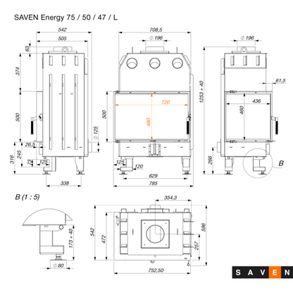 Șemineu SAVEN Energy 75х50х47 L ECO 15,1 kW Sticlă laterală stânga