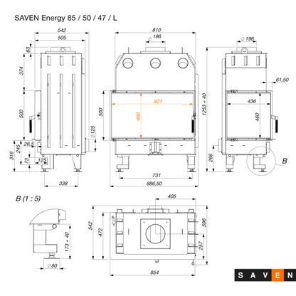 Șemineu SAVEN Energy 85х50х47 L ECO 22 kW Sticlă laterală stânga