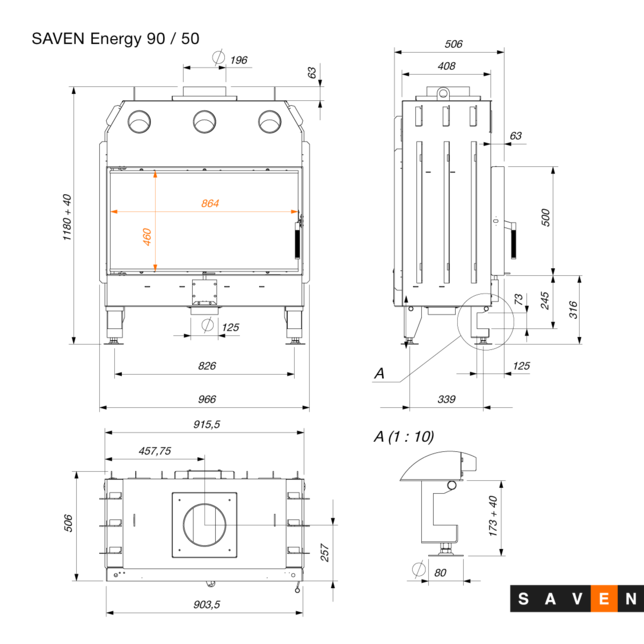 Șemineu SAVEN Energy 90×50 ECO 19 kW