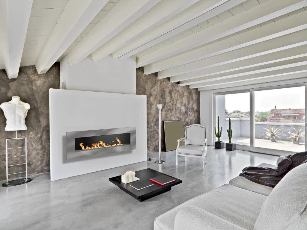 Șemineu pe bioetanol Icon Fires Nero 1750 Montat pe Perete - Oțel Periat