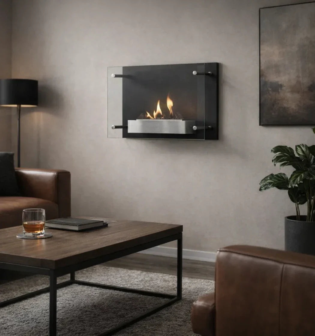 Șemineu pe bioetanol Nevada Montat pe Perete - Flacără Reală, Fără Coș de Fum