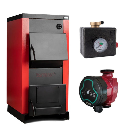 Pachet Centrală/Cazan pe lemn Termax 35 kW, cu ardere standard, volum manta apă 105 litri, Grup Siguranță, Pompă Recirculare