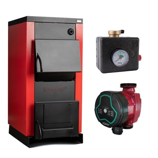 Pachet Centrală/Cazan pe lemn Termax 40 kW, cu ardere standard, volum manta apă 120 litri, Grup Siguranță, Pompă Recirculare