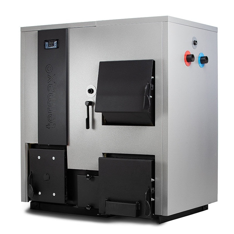 Pachet centrală mixtă lemn/pelet Termax Combo 35 kW, volum manta apă 122 litri, trecere automată lemn/pelet, Grup siguranță, Termostat inteligent KOPH I302, Aspirator cenușă 1000 W, Sursă KOPH 500 W, Ștecher Schuko cu protecție la joasă și înaltă tensiune