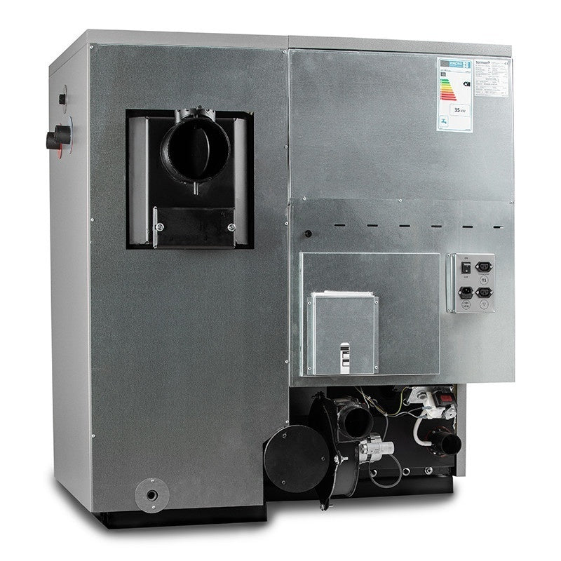 Pachet centrală mixtă lemn/pelet Termax Combo 35 kW, volum manta apă 122 litri, trecere automată lemn/pelet, Grup siguranță, Termostat inteligent KOPH I302, Aspirator cenușă 1000 W, Sursă KOPH 500 W, Ștecher Schuko cu protecție la joasă și înaltă tensiune