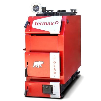 Pachet centrala pe lemn/carbune Termax Polar 40 kW cu ventilator si automatizare, 250 m², Ø cos fum 220 mm, volum manta apa 140 litri, grosime focar 6 mm, randament 86%, Calorifere, Pompe de recirculare, Grup siguranta, Vas expansiune