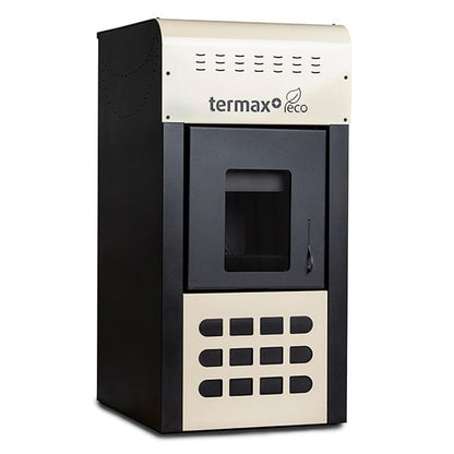Pachet control inteligent - Termosemineu pe peleti Termax Kamin ECO, 25 kW, 160 mp, buncar peleti 45 kg, volum apa 42 litri, diametru cos fum Ø80 mm, vas expansiune, pompa recirculare incluse, Crem si Termostat inteligent KOPH CT99 fara fir, cu WiFi