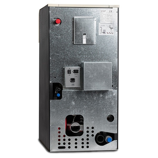 Pachet control inteligent - Termosemineu pe peleti Termax Kamin ECO, 25 kW, 160 mp, buncar peleti 45 kg, volum apa 42 litri, diametru cos fum Ø80 mm, vas expansiune, pompa recirculare incluse, Crem si Termostat inteligent KOPH CT99 fara fir, cu WiFi