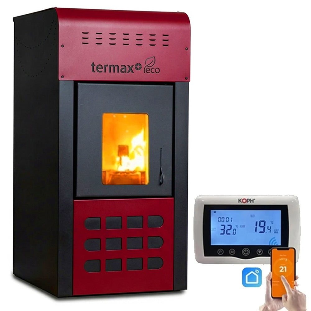 Pachet Termosemineu pe Peleti Termax Kamin ECO 25 kW cu Termostat Inteligent WiFi KOPH CT99