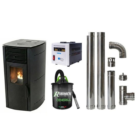 Soba pe peleti KOPH PD 10 kW, 60 mp, Negru, cu Kit Complet: Stabilizator tensiune, Aspirator cenusa 1000W si Cos fum inox Ø80 mm