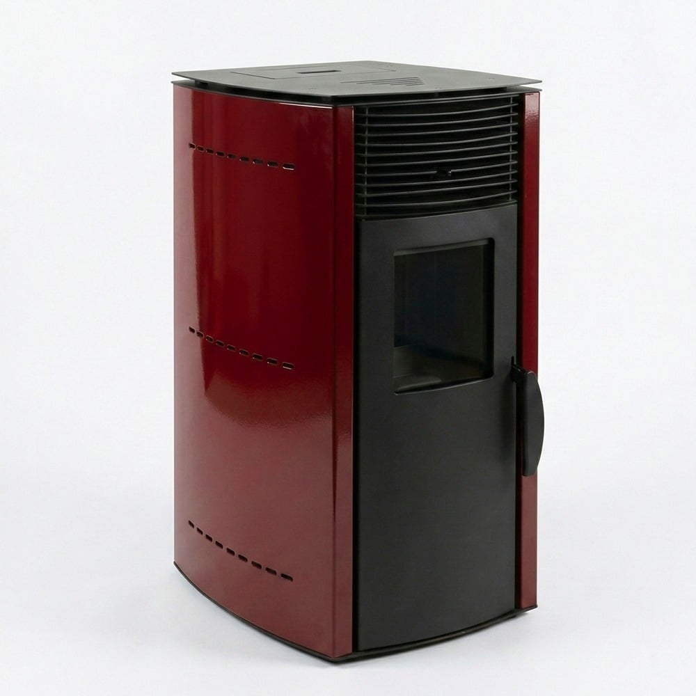 Soba pe peleti KOPH PD 10 kW, 60 mp, Bordo - Pachet Complet cu Stabilizator, Aspirator cenusa si Kit cos fum inox