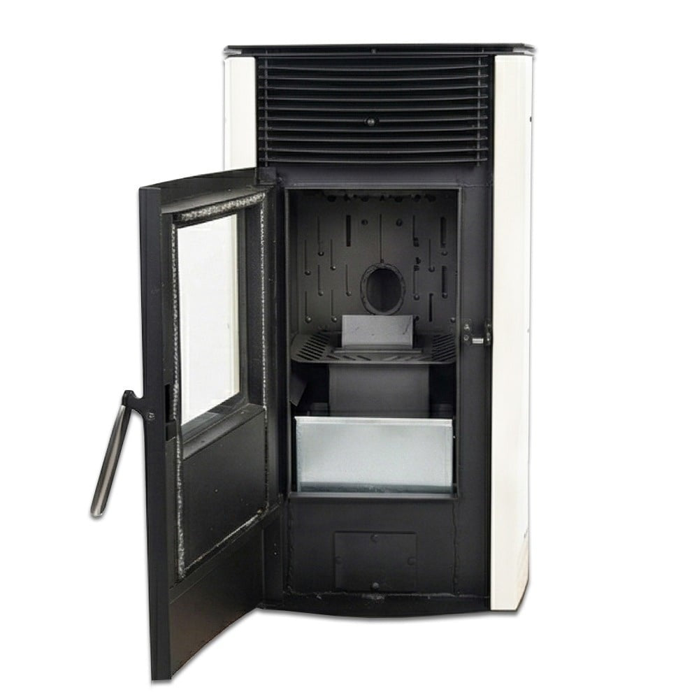 Soba pe peleti KOPH PD 10 kW, 60 mp, Alb, cu Kit Complet: Stabilizator Tensiune, Aspirator Cenusa 1000W si Cos de Fum Inox 80mm