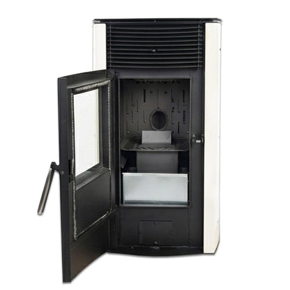 Soba pe peleti KOPH PD 10 kW, 60 mp, Alb, cu Kit Complet: Stabilizator Tensiune, Aspirator Cenusa 1000W si Cos de Fum Inox 80mm