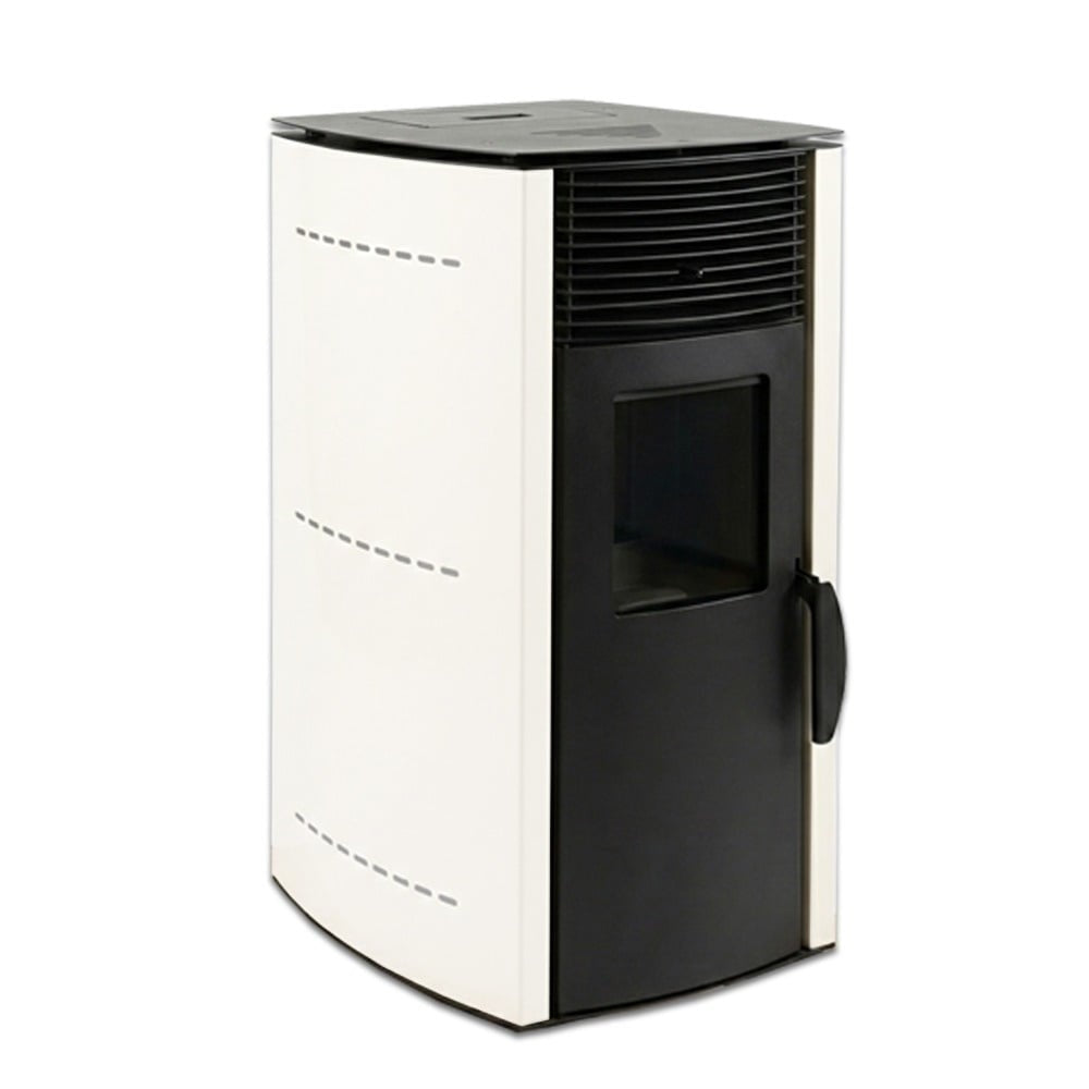 Soba pe peleti KOPH PD 10 kW, 60 mp, Alb, cu Kit Complet: Stabilizator Tensiune, Aspirator Cenusa 1000W si Cos de Fum Inox 80mm