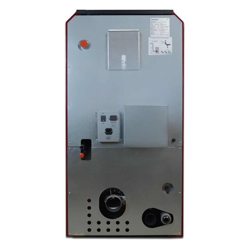 Termosemineu peleti Termax Kamin ECO 30kW, 220mp, Kit Complet: Termostat, Aspirator Cenusa si Cos Inox, Bordo