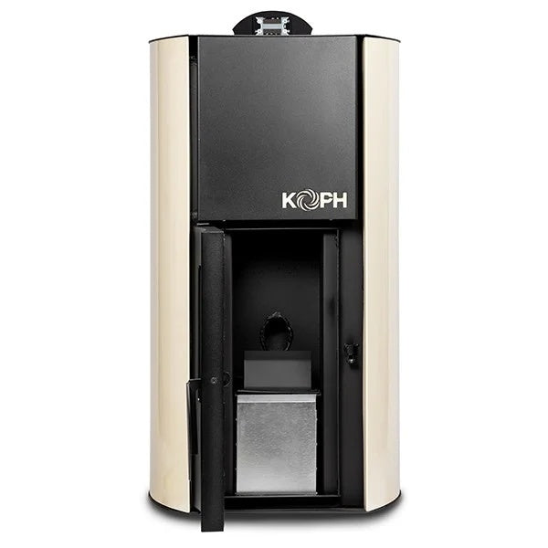 Pachet Complet Termosemineu pe Peleti KOPH PM 12kW (80mp) cu Accesorii: Termostat, Aspirator Cenusa si Kit Cos de Fum Inox