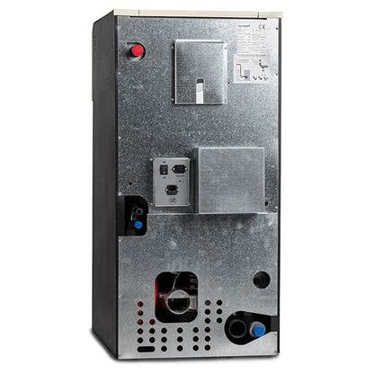 Pachet economic - Termosemineu pe peleti Termax Kamin ECO, 25 kW, 160 mp, buncar peleti 45 kg, diametru cos fum Ø80 mm, vas expansiune si pompa recirculare incluse, Crem + Termostat KOPH 303RF + Aspirator cenusa 1000W + Cos fum inox de interior Ø80 mm
