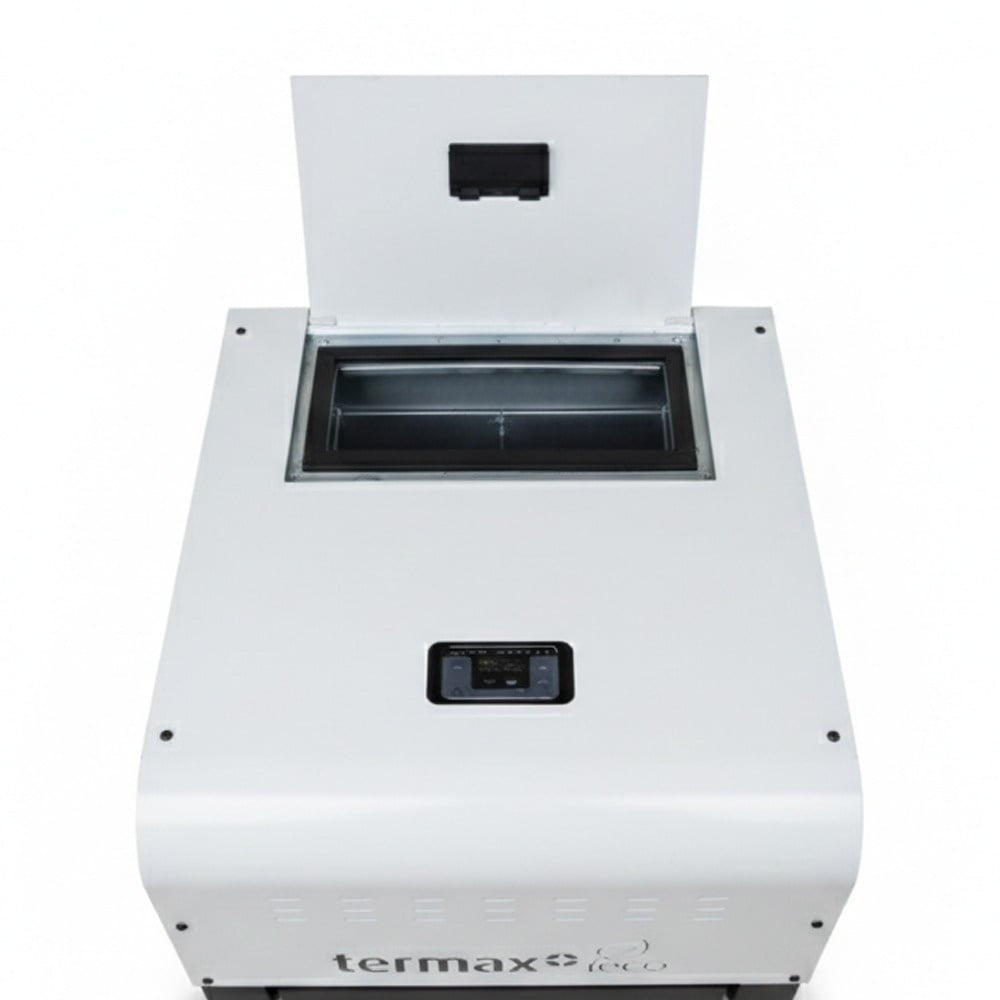 Termosemineu pe peleti Termax Kamin ECO 25kW, 160mp, Alb, cu Kit Complet: Termostat KOPH 303RF, Aspirator Cenusa 1000W si Cos Fum Inox 80mm