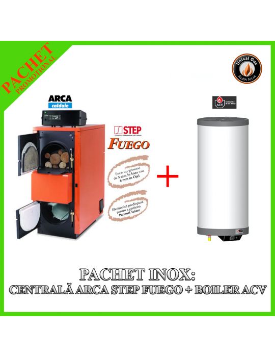 Pachet Încălzire: Centrală Arca Step Fuego FU 29R Inox și Boiler ACV Comfort-E 160L din Inox