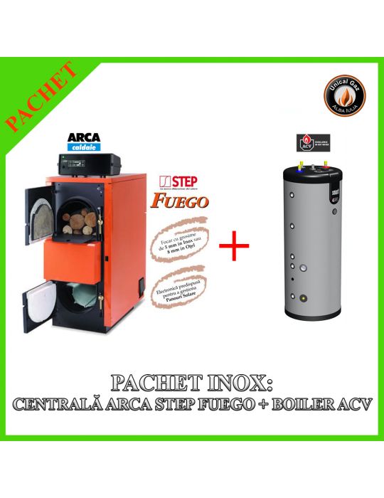 Pachet Inox: Centrală Termică Arca Step Fuego FU 45R și Boiler ACV SLME 300