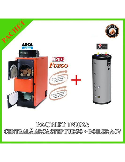 Pachet Inox: Centrală Termică Arca Step Fuego FU 45R și Boiler ACV SLME 300