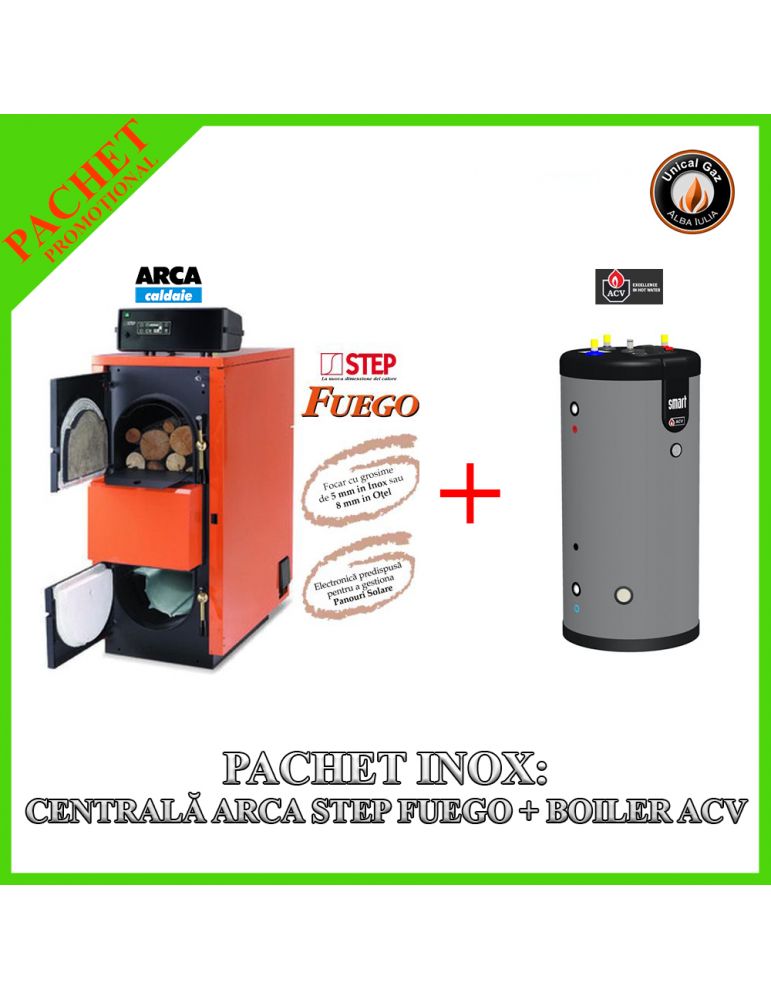 Arca Step Fuego FU 45R Inox Central Heating Boiler with ACV Smart E 240 Stainless Steel Indirect Water Heater