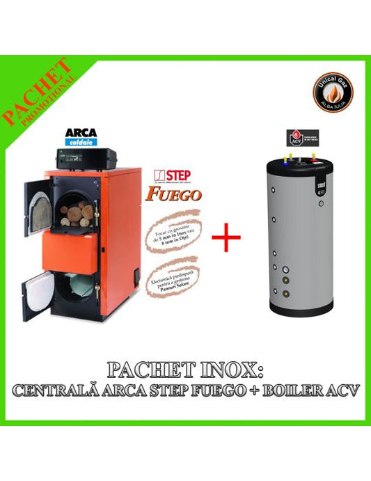 Pachet Inox: Centrală Termică Arca Step Fuego FU 56R și Boiler INOX ACV SLME 300