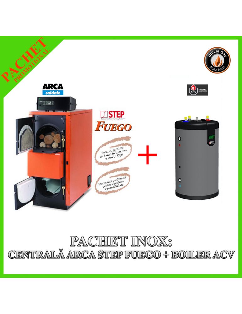 Pachet Inox: Centrală Termică Arca Step Fuego FU 56R și Boiler Inox ACV Smart 320
