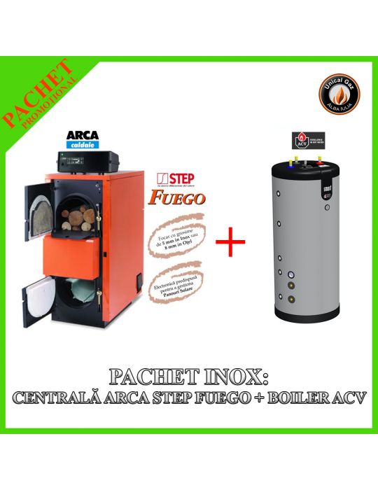 Pachet Inox: Centrală Termică Arca Step Fuego FU 70R din Inox și Boiler ACV SLME 400